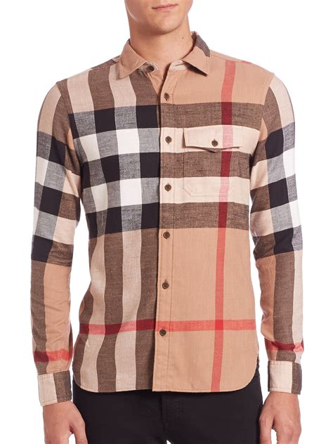 burberry brit men's long sleeve multi colored checkered shirt cotton|Burberry men's shirt on sale.